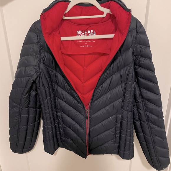 Michael Kors Blue And Red Puffer Jacket 